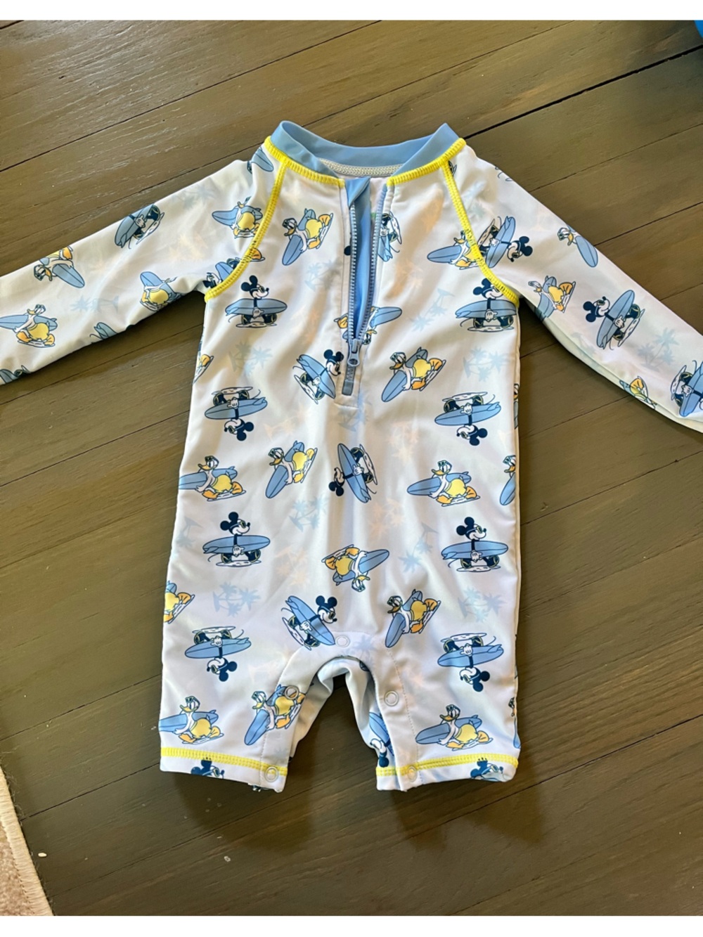 Disney Baby Blue and Yellow Mickey Mouse Surf One-Piece